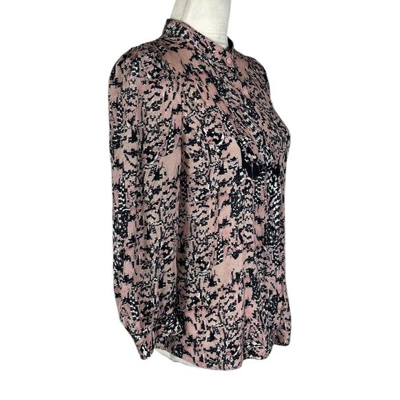 See by Chloe Button Down Silk Blouse 3/4 Sleeve Roped Shoulder Collarless Size 2 - Picture 2 of 6